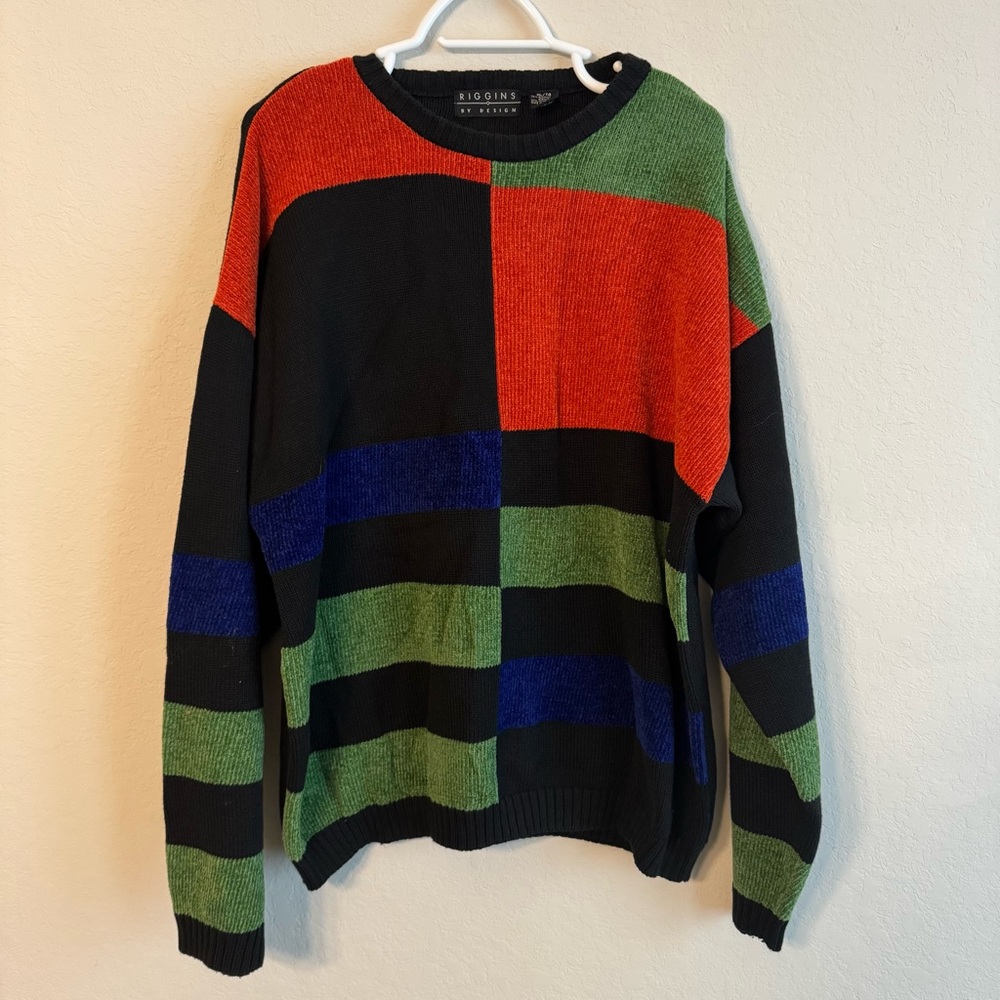 Men’s Vintage Retro Colorblock Sweater XL